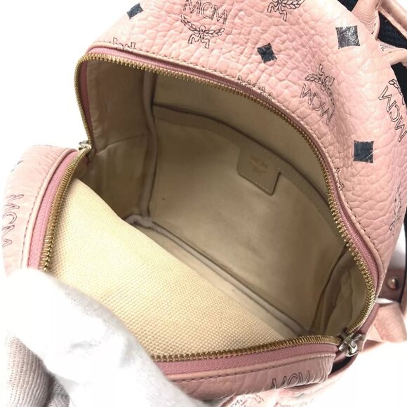MCM Visetos Logo Backpack Bag Backpack Leather pink